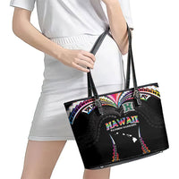 Hawaii Rainbow Warriors Leather Tote Bag Polynesian Motif Special Edition Rainbow Gradient