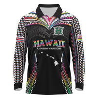 Custom Hawaii Rainbow Warriors Long Sleeve Polo Shirt Polynesian Motif Special Edition Rainbow Gradient