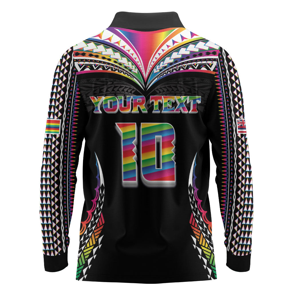 Custom Hawaii Rainbow Warriors Long Sleeve Polo Shirt Polynesian Motif Special Edition Rainbow Gradient