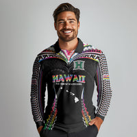 Custom Hawaii Rainbow Warriors Long Sleeve Polo Shirt Polynesian Motif Special Edition Rainbow Gradient