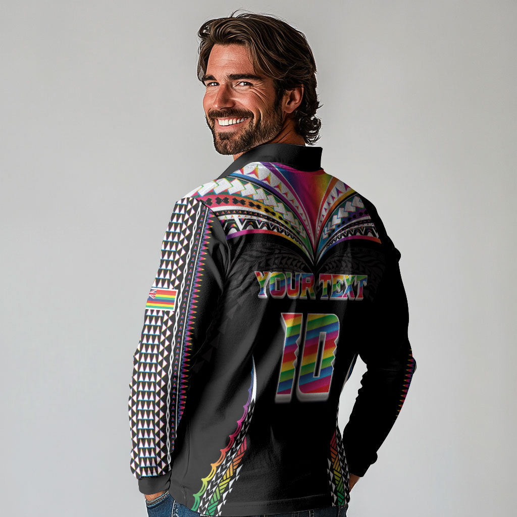 Custom Hawaii Rainbow Warriors Long Sleeve Polo Shirt Polynesian Motif Special Edition Rainbow Gradient