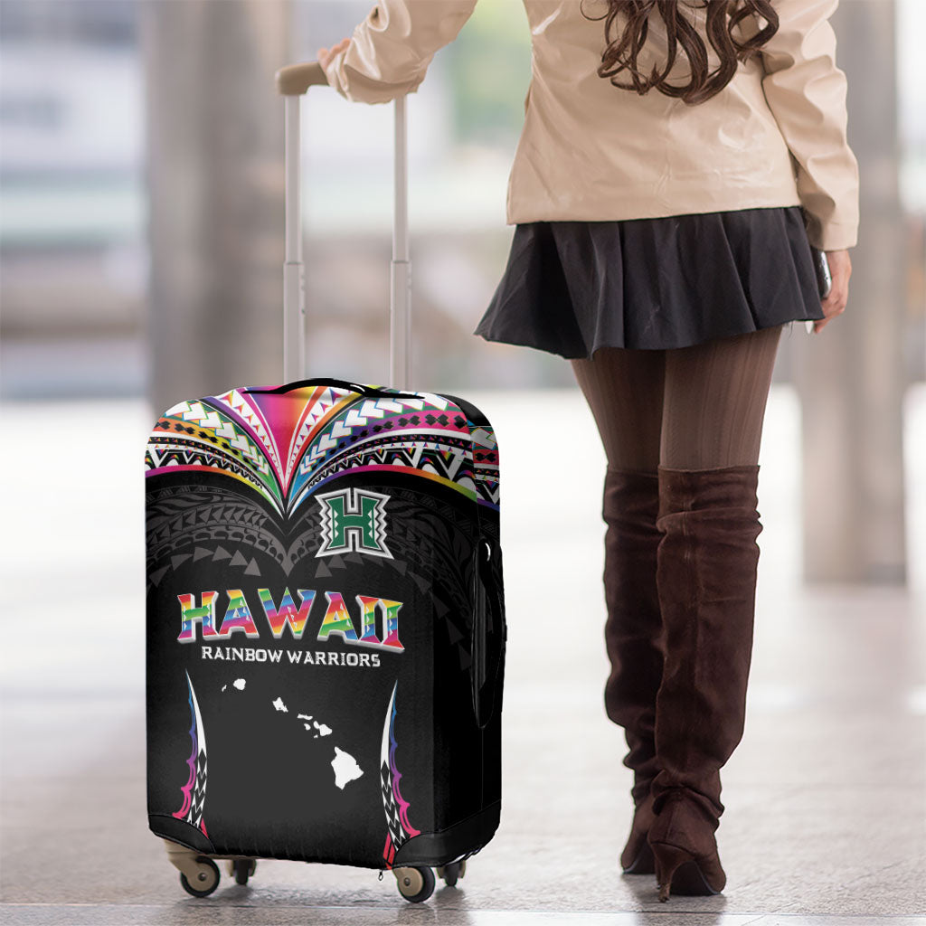 Hawaii Rainbow Warriors Luggage Cover Polynesian Motif Special Edition Rainbow Gradient