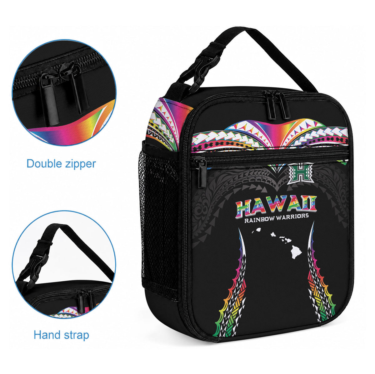Hawaii Rainbow Warriors Lunch Bag Polynesian Motif Special Edition Rainbow Gradient