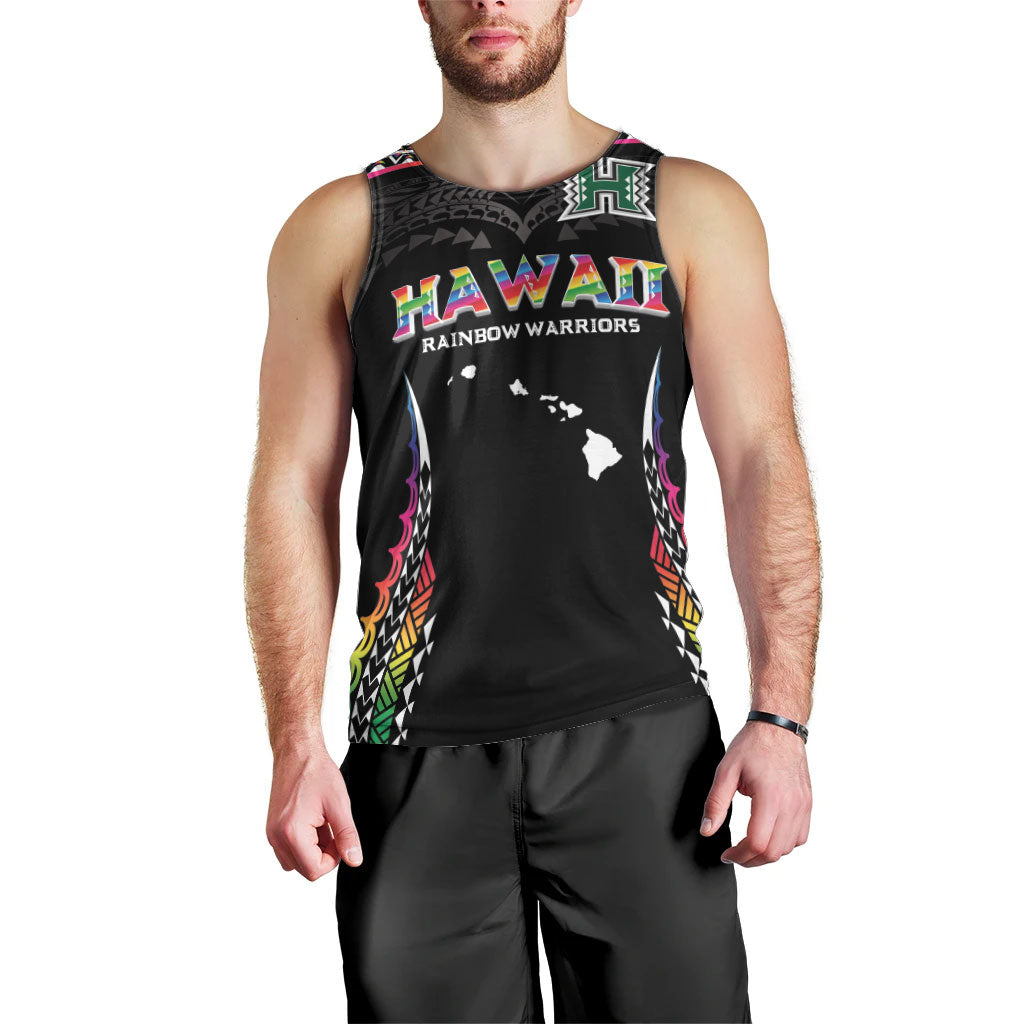 Custom Hawaii Rainbow Warriors Men Tank Top Polynesian Motif Special Edition Rainbow Gradient