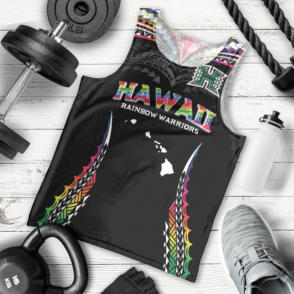 Custom Hawaii Rainbow Warriors Men Tank Top Polynesian Motif Special Edition Rainbow Gradient