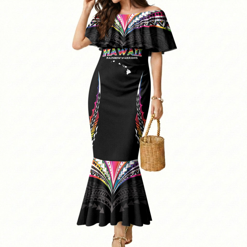 Custom Hawaii Rainbow Warriors Mermaid Dress Polynesian Motif Special Edition Rainbow Gradient