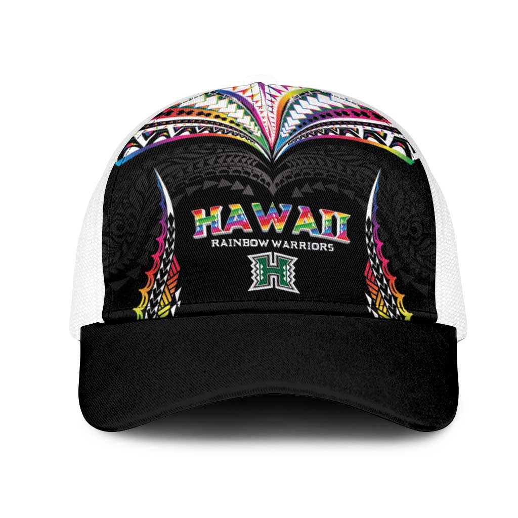 Hawaii Rainbow Warriors Mesh Trucker Cap Polynesian Motif Special Edition Rainbow Gradient