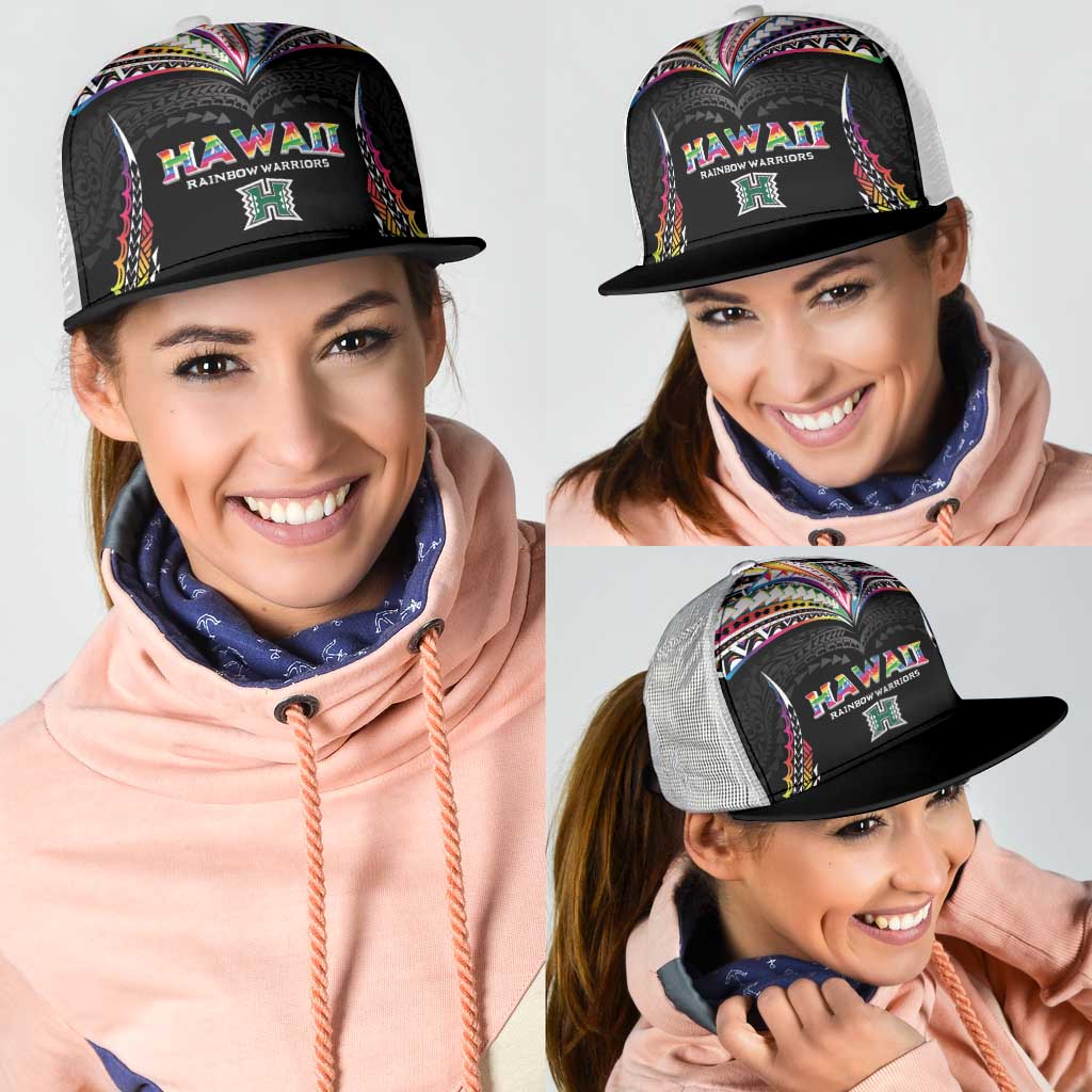 Hawaii Rainbow Warriors Mesh Trucker Cap Polynesian Motif Special Edition Rainbow Gradient