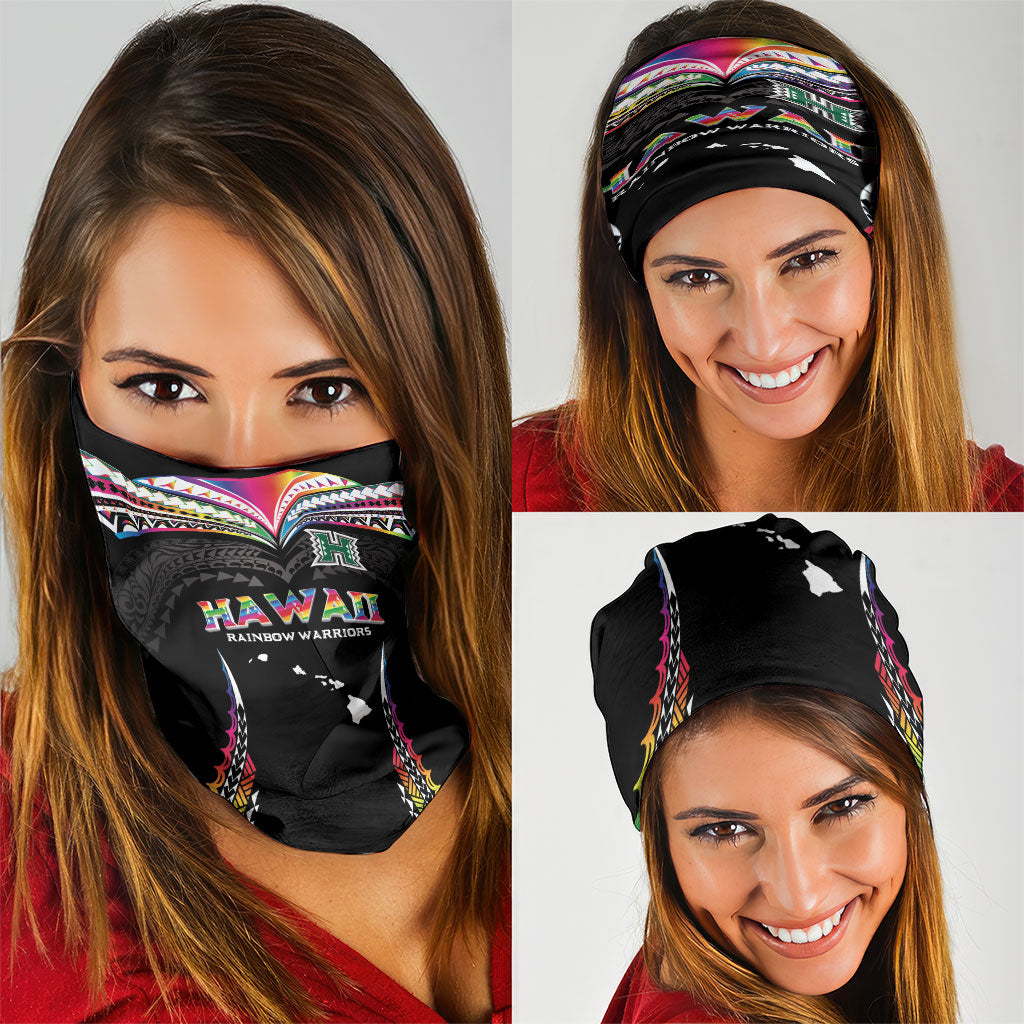 Hawaii Rainbow Warriors Neck Gaiter Polynesian Motif Special Edition Rainbow Gradient
