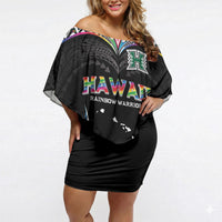 Custom Hawaii Rainbow Warriors Off Shoulder Short Dress Polynesian Motif Special Edition Rainbow Gradient