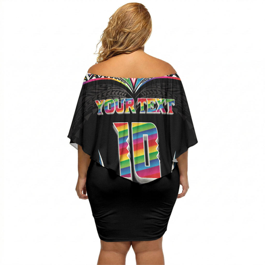 Custom Hawaii Rainbow Warriors Off Shoulder Short Dress Polynesian Motif Special Edition Rainbow Gradient