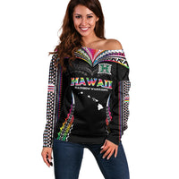 Custom Hawaii Rainbow Warriors Off Shoulder Sweater Polynesian Motif Special Edition Rainbow Gradient