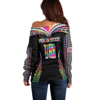 Custom Hawaii Rainbow Warriors Off Shoulder Sweater Polynesian Motif Special Edition Rainbow Gradient