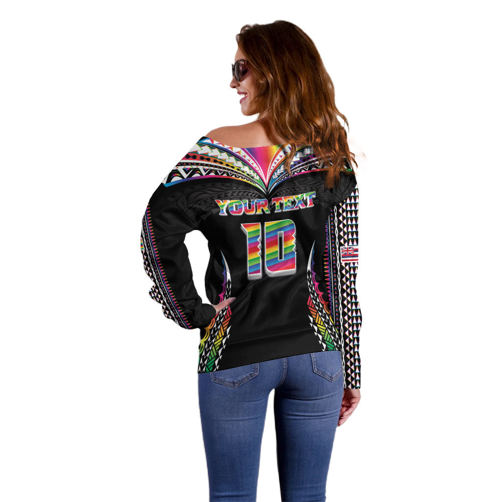 Custom Hawaii Rainbow Warriors Off Shoulder Sweater Polynesian Motif Special Edition Rainbow Gradient