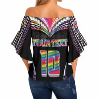 Custom Hawaii Rainbow Warriors Off Shoulder Wrap Waist Top Polynesian Motif Special Edition Rainbow Gradient