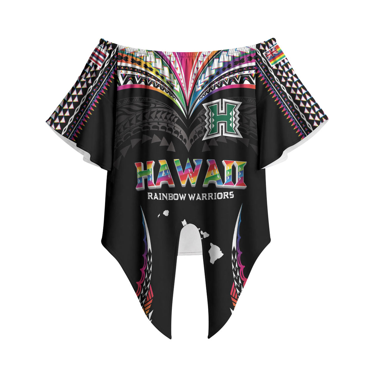Custom Hawaii Rainbow Warriors Off Shoulder Wrap Waist Top Polynesian Motif Special Edition Rainbow Gradient