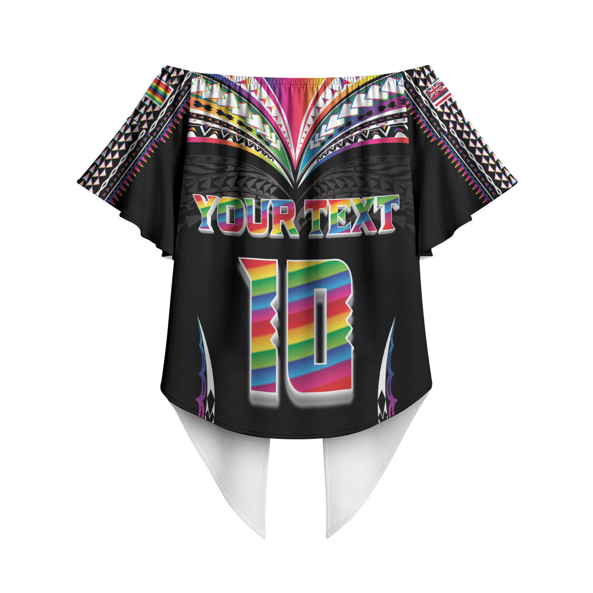 Custom Hawaii Rainbow Warriors Off Shoulder Wrap Waist Top Polynesian Motif Special Edition Rainbow Gradient