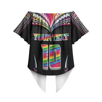 Custom Hawaii Rainbow Warriors Off Shoulder Wrap Waist Top Polynesian Motif Special Edition Rainbow Gradient
