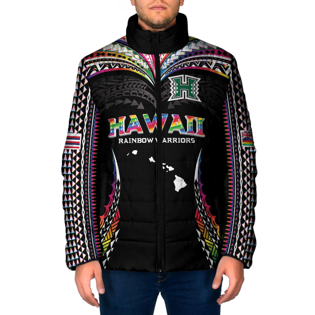 Custom Hawaii Rainbow Warriors Padded Jacket Polynesian Motif Special Edition Rainbow Gradient