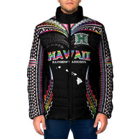 Custom Hawaii Rainbow Warriors Padded Jacket Polynesian Motif Special Edition Rainbow Gradient