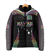 Custom Hawaii Rainbow Warriors Padded Jacket Polynesian Motif Special Edition Rainbow Gradient