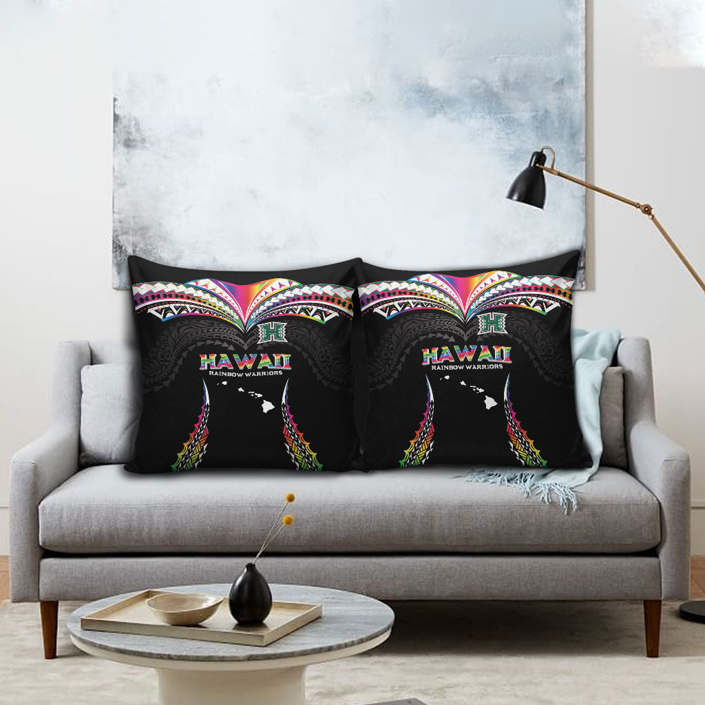 Hawaii Rainbow Warriors Pillow Cover Polynesian Motif Special Edition Rainbow Gradient