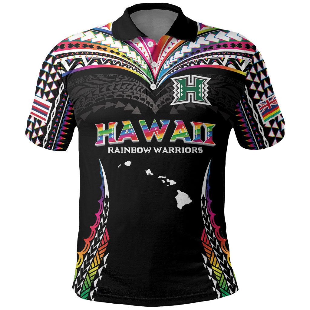 Custom Hawaii Rainbow Warriors Polo Shirt Polynesian Motif Special Edition Rainbow Gradient
