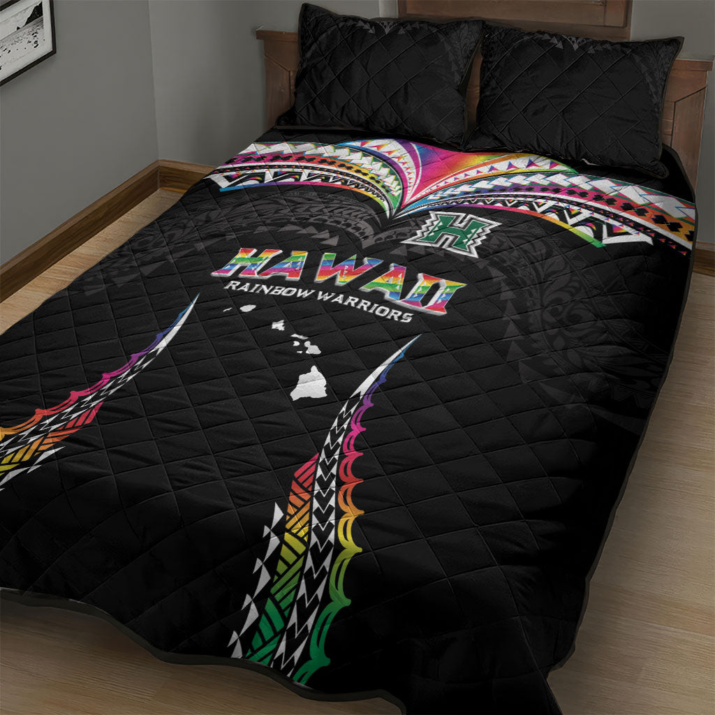 Hawaii Rainbow Warriors Quilt Bed Set Polynesian Motif Special Edition Rainbow Gradient