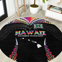 Hawaii Rainbow Warriors Round Carpet Polynesian Motif Special Edition Rainbow Gradient