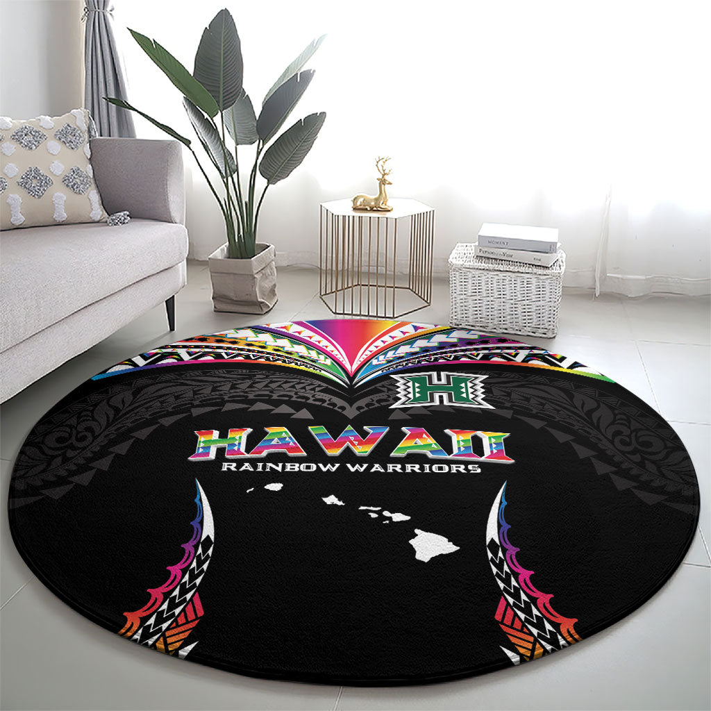 Hawaii Rainbow Warriors Round Carpet Polynesian Motif Special Edition Rainbow Gradient