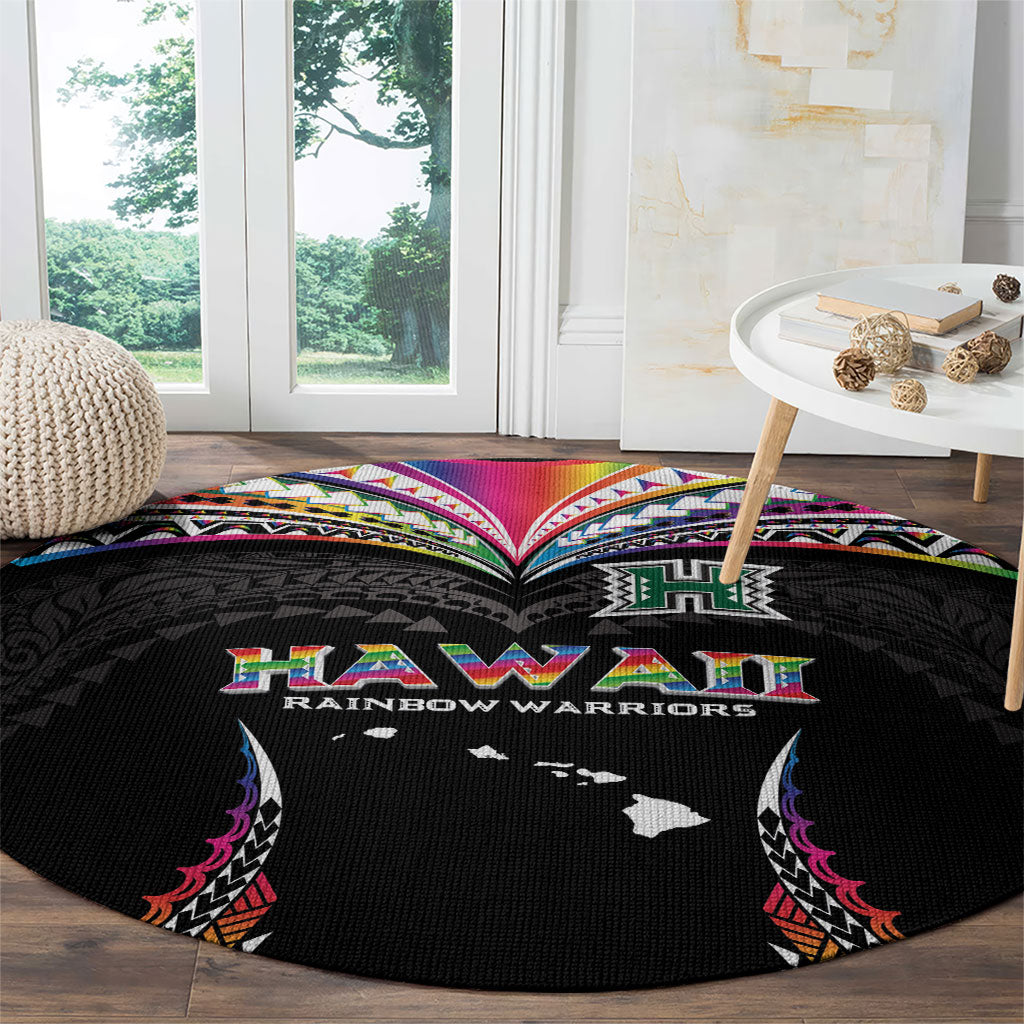 Hawaii Rainbow Warriors Round Carpet Polynesian Motif Special Edition Rainbow Gradient