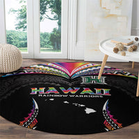 Hawaii Rainbow Warriors Round Carpet Polynesian Motif Special Edition Rainbow Gradient