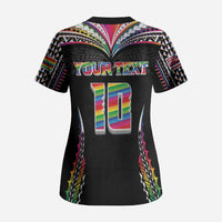Custom Hawaii Rainbow Warriors Scrub Top Polynesian Motif Special Edition Rainbow Gradient