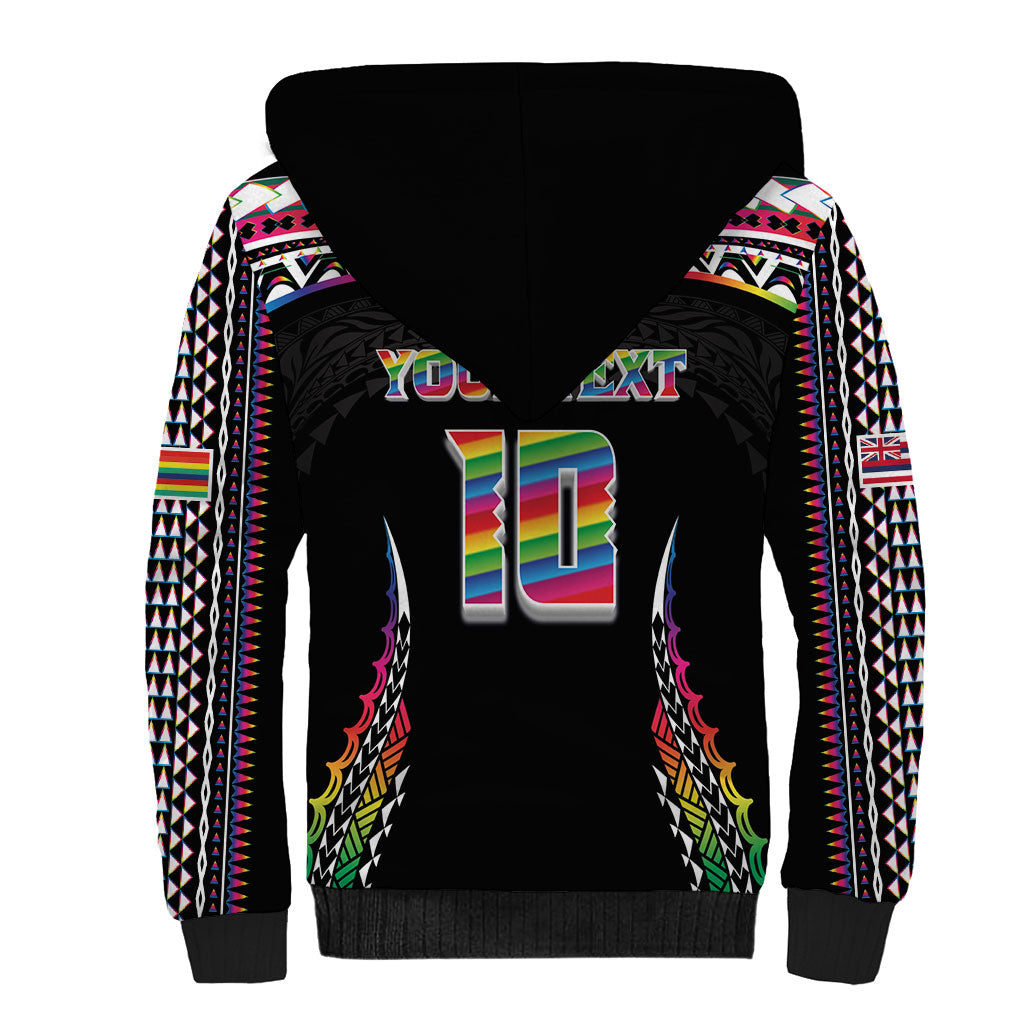 Custom Hawaii Rainbow Warriors Sherpa Hoodie Polynesian Motif Special Edition Rainbow Gradient