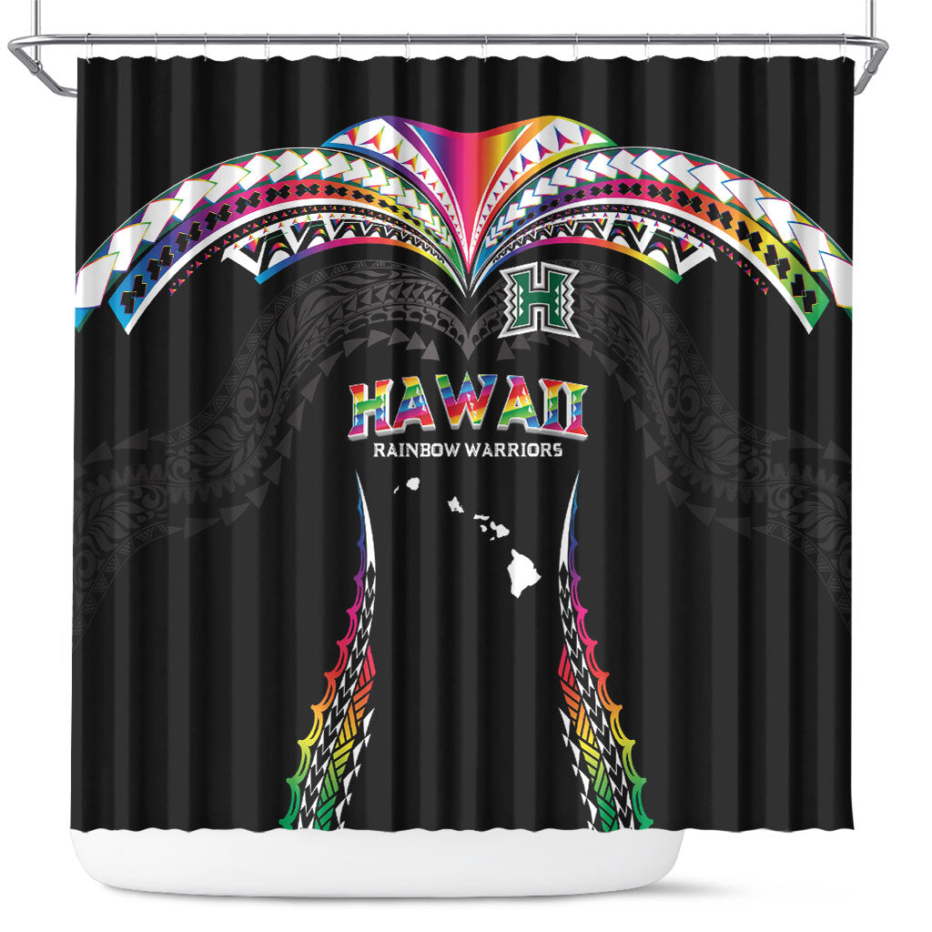 Hawaii Rainbow Warriors Shower Curtain Polynesian Motif Special Edition Rainbow Gradient