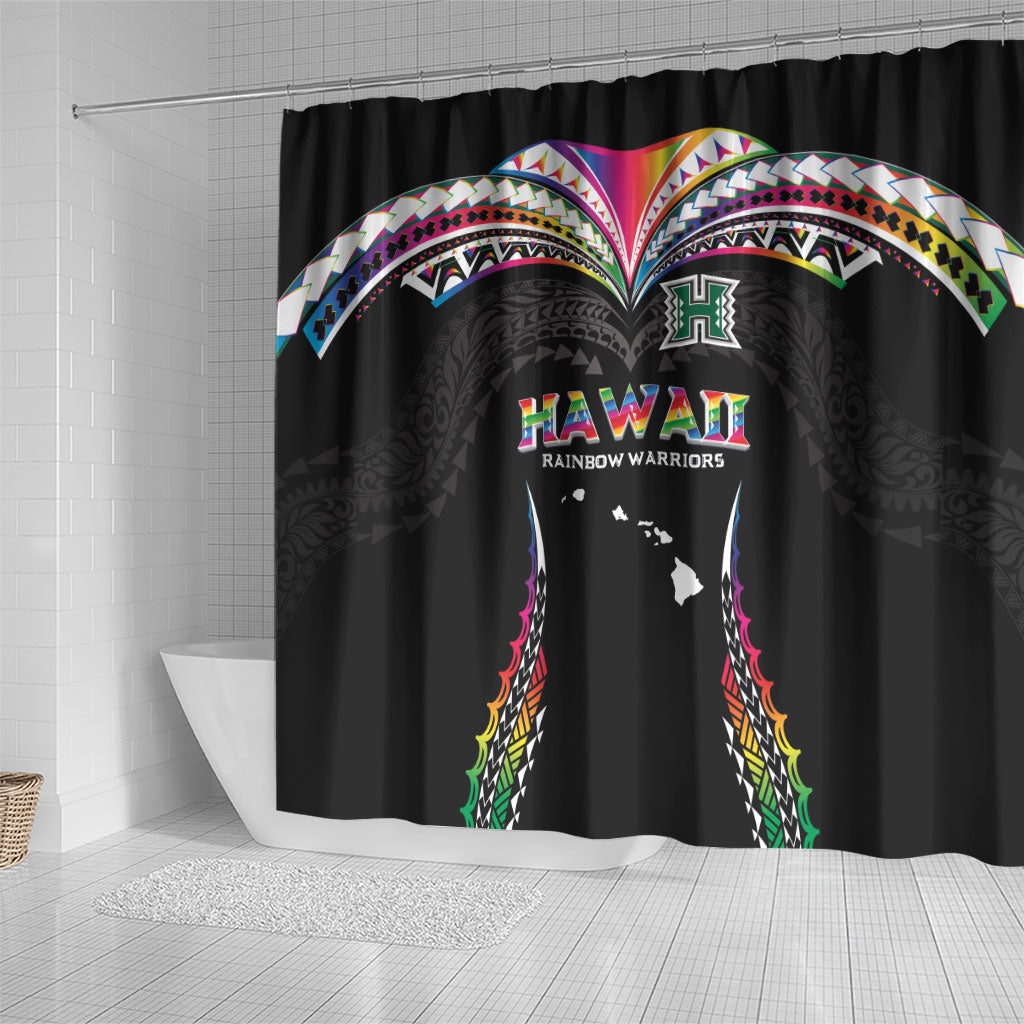 Hawaii Rainbow Warriors Shower Curtain Polynesian Motif Special Edition Rainbow Gradient