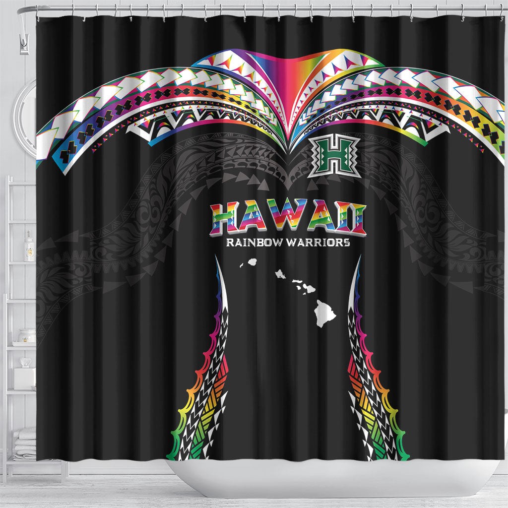Hawaii Rainbow Warriors Shower Curtain Polynesian Motif Special Edition Rainbow Gradient