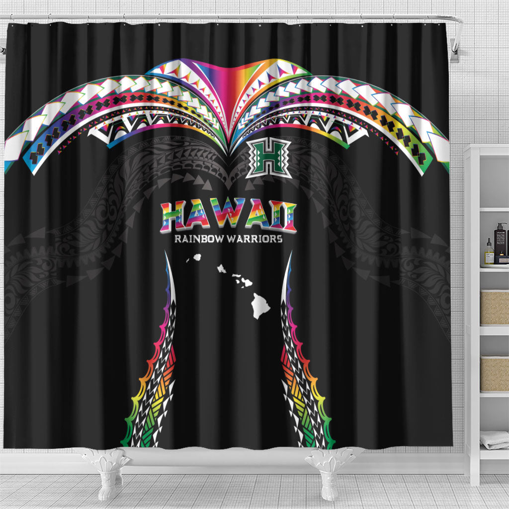 Hawaii Rainbow Warriors Shower Curtain Polynesian Motif Special Edition Rainbow Gradient