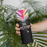 Custom Hawaii Rainbow Warriors Skinny Tumbler Polynesian Motif Special Edition Rainbow Gradient