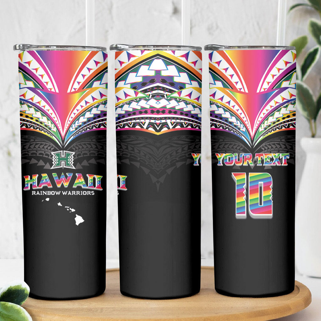 Custom Hawaii Rainbow Warriors Skinny Tumbler Polynesian Motif Special Edition Rainbow Gradient