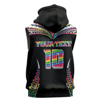 Custom Hawaii Rainbow Warriors Sleeveless Hoodie Polynesian Motif Special Edition Rainbow Gradient