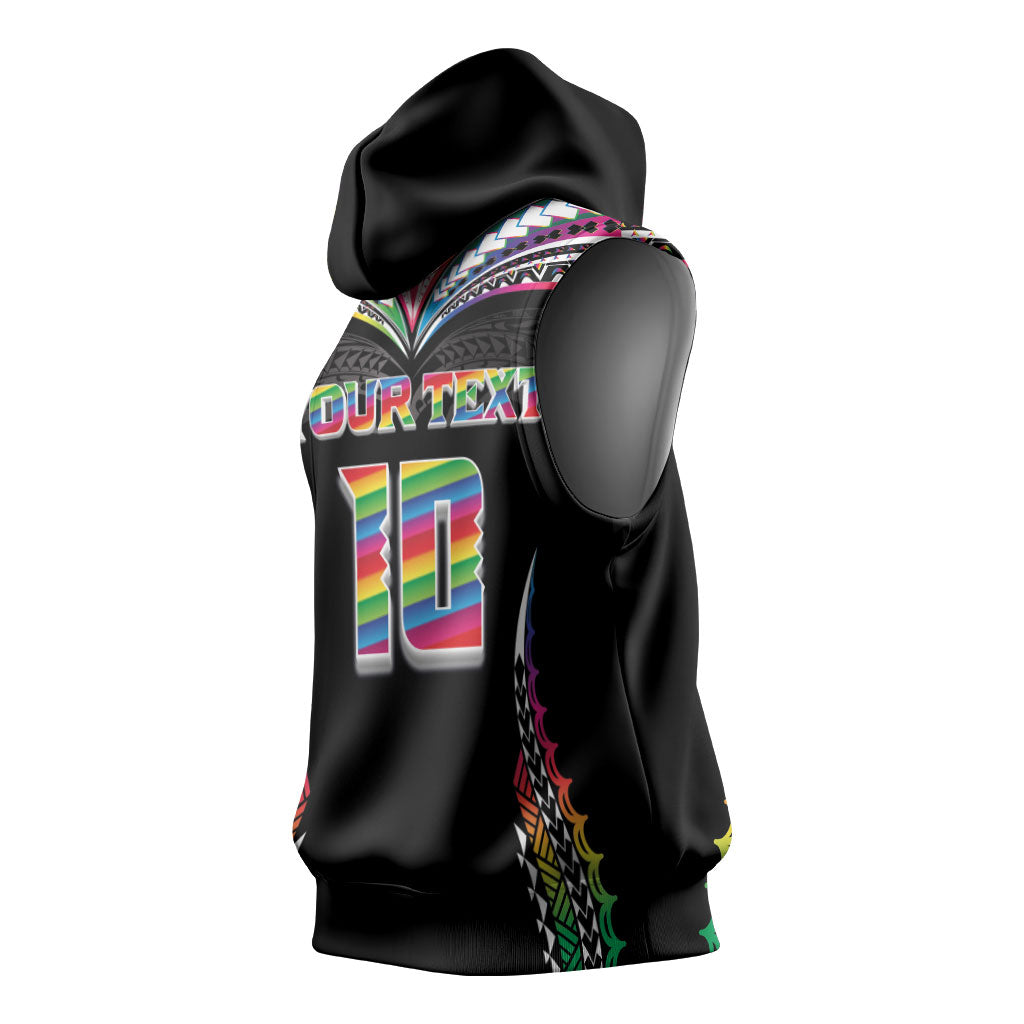 Custom Hawaii Rainbow Warriors Sleeveless Hoodie Polynesian Motif Special Edition Rainbow Gradient