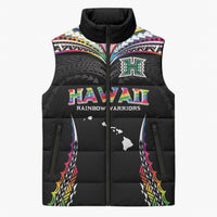 Custom Hawaii Rainbow Warriors Sleeveless Puffer Jacket Polynesian Motif Special Edition Rainbow Gradient