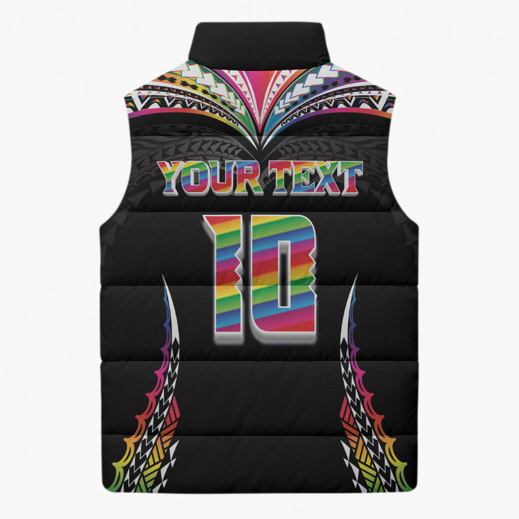 Custom Hawaii Rainbow Warriors Sleeveless Puffer Jacket Polynesian Motif Special Edition Rainbow Gradient