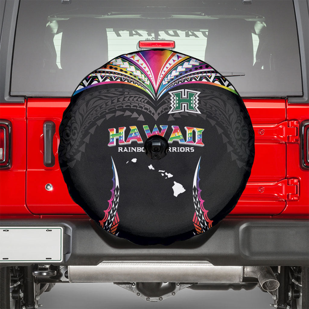 Hawaii Rainbow Warriors Spare Tire Cover Polynesian Motif Special Edition Rainbow Gradient