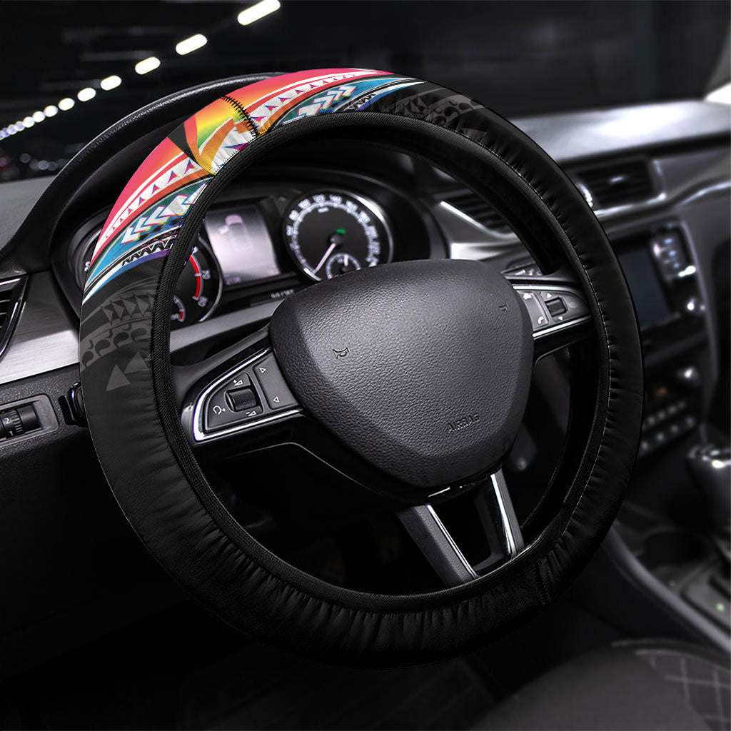 Hawaii Rainbow Warriors Steering Wheel Cover Polynesian Motif Special Edition Rainbow Gradient