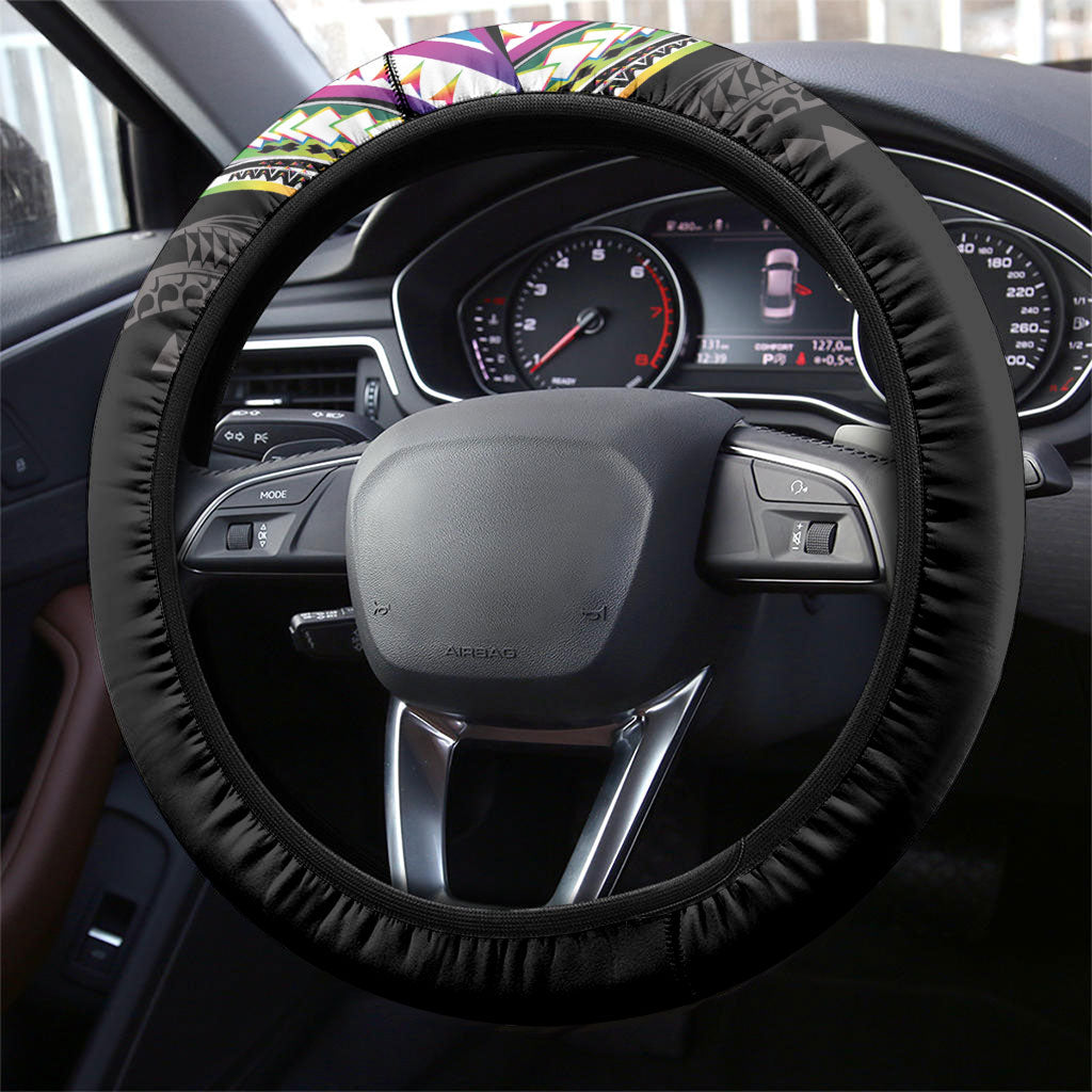 Hawaii Rainbow Warriors Steering Wheel Cover Polynesian Motif Special Edition Rainbow Gradient