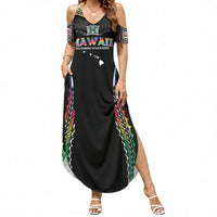 Custom Hawaii Rainbow Warriors Summer Maxi Dress Polynesian Motif Special Edition Rainbow Gradient