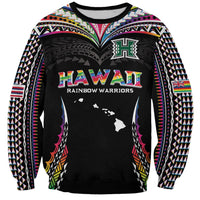 Custom Hawaii Rainbow Warriors Sweatshirt Polynesian Motif Special Edition Rainbow Gradient