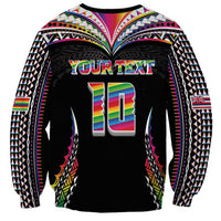 Custom Hawaii Rainbow Warriors Sweatshirt Polynesian Motif Special Edition Rainbow Gradient